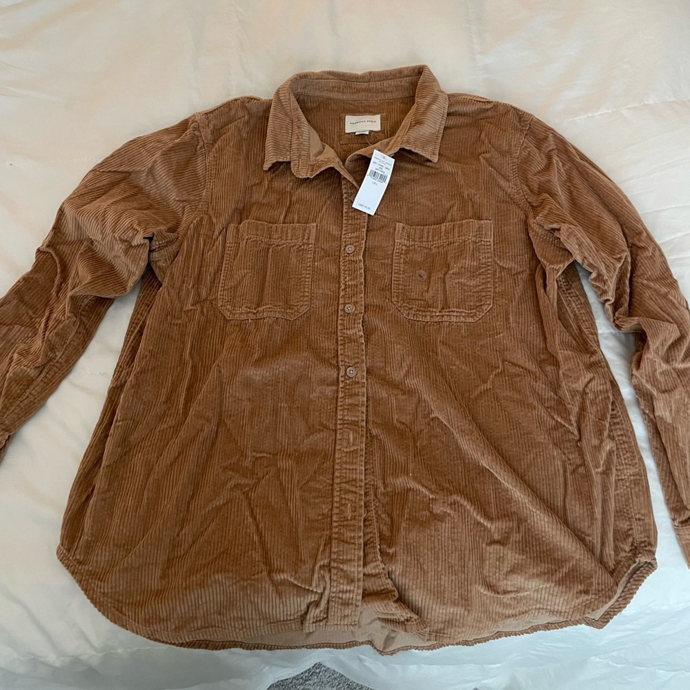 American Eagle Brown Corduroy Button-Up Shirt